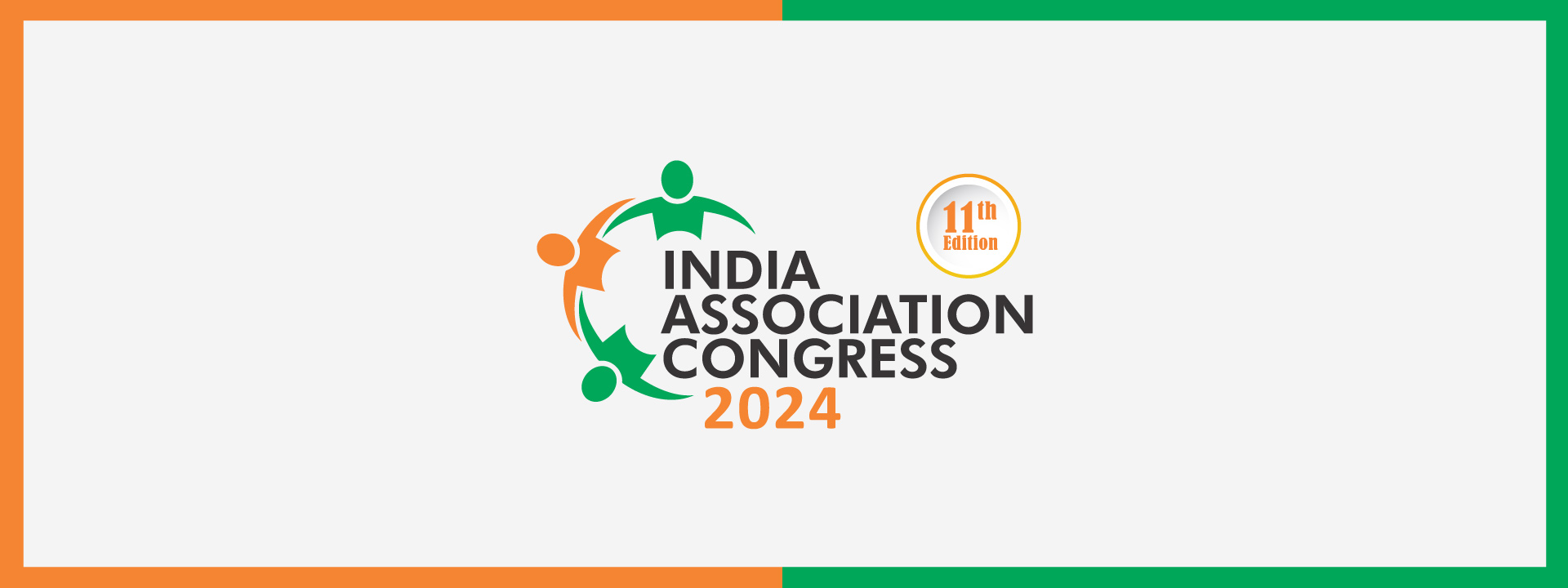 Logo for the India Association Congress 2024, 11th edition. It features three stylized human figures in green, orange, and teal, encircling the text.