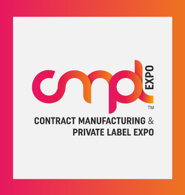 Logo for cmtp EXPO in pink and orange gradient, with text below reading CONTRACT MANUFACTURING & PRIVATE LABEL EXPO