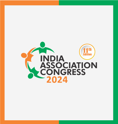 Logo for the India Association Congress 2024, 11th edition. It features three stylized human figures in green, orange, and teal, encircling the text.