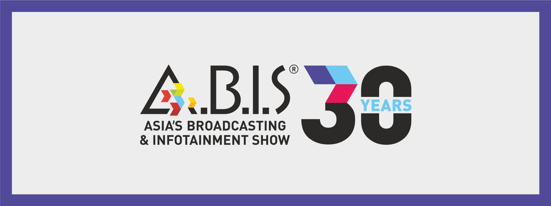 Logo for Asias Broadcasting & Infotainment Show featuring a stylized triangle with colorful geometric elements on the left.