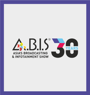 Logo for Asias Broadcasting & Infotainment Show featuring a stylized triangle with colorful geometric elements on the left.